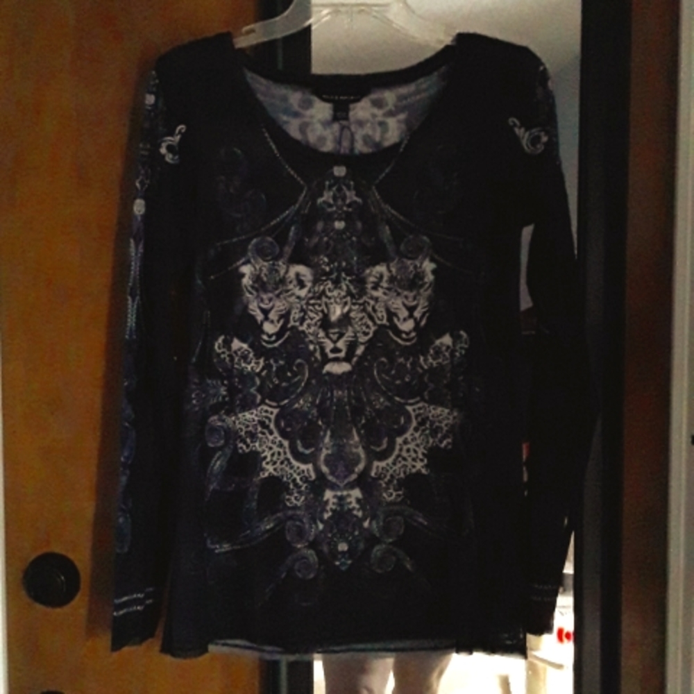 Rock & Republic sheer mesh leopard top goth S